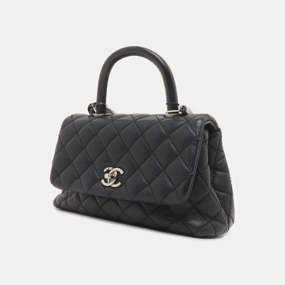 Chanel Coco Handle Small Navy Caviar Leather Silver Hardware