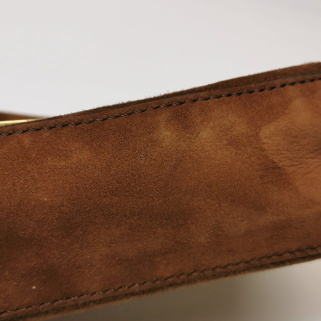 Fendi Baguette Selleria Suede Leather Crossbody Bag Medium Caramel Tan