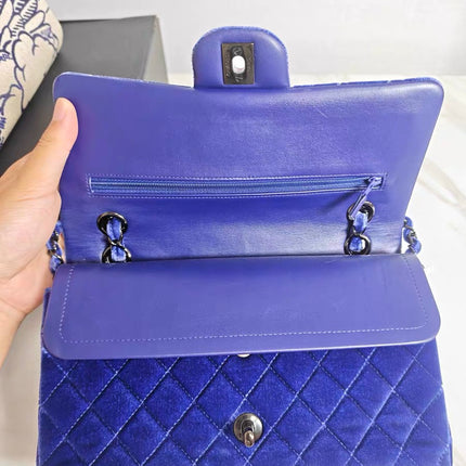 Chanel Classic Flap Medium Royal Blue Velvet Silver Hardware