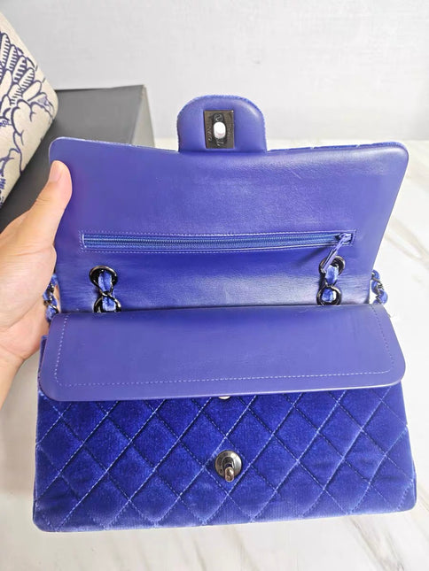 Chanel Classic Flap Medium Royal Blue Velvet Silver Hardware