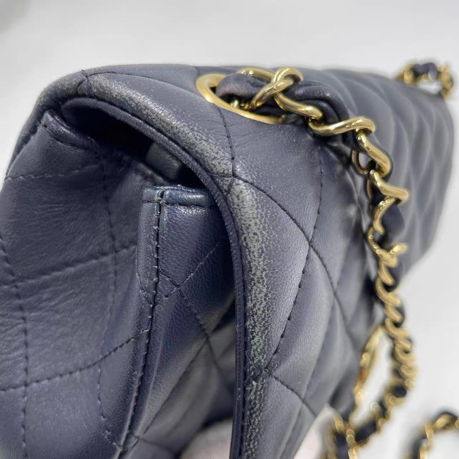 Chanel Classic Flap Rectangular Mini 2015 Navy Lambskin Gold Hardware