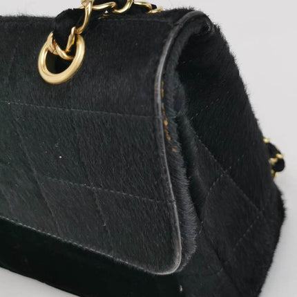 Chanel Large East West Shoulder Bag Rare Black Leather and Pony-style Calfskin