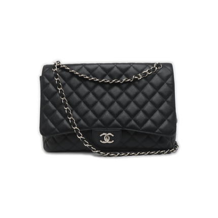 Chanel Classic Flap Maxi Black Caviar Leather Single Flap with Silver Hardware-Luxbags