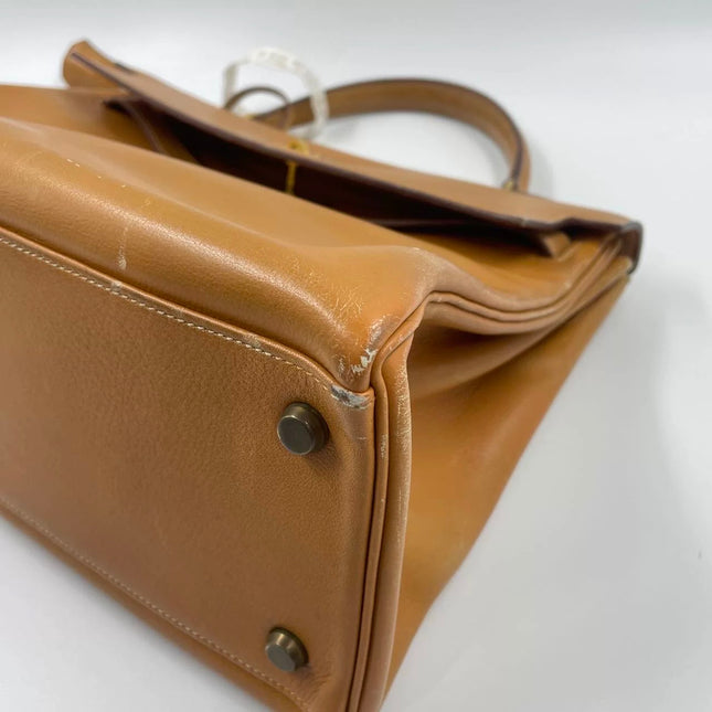 Hermes Kelly 32 Retourne 1976 Gold Box Leather Gold Hardware