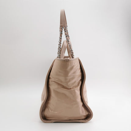 Chanel Deauville Tote Medium Pink Leather Top Handle Leather Chain Straps