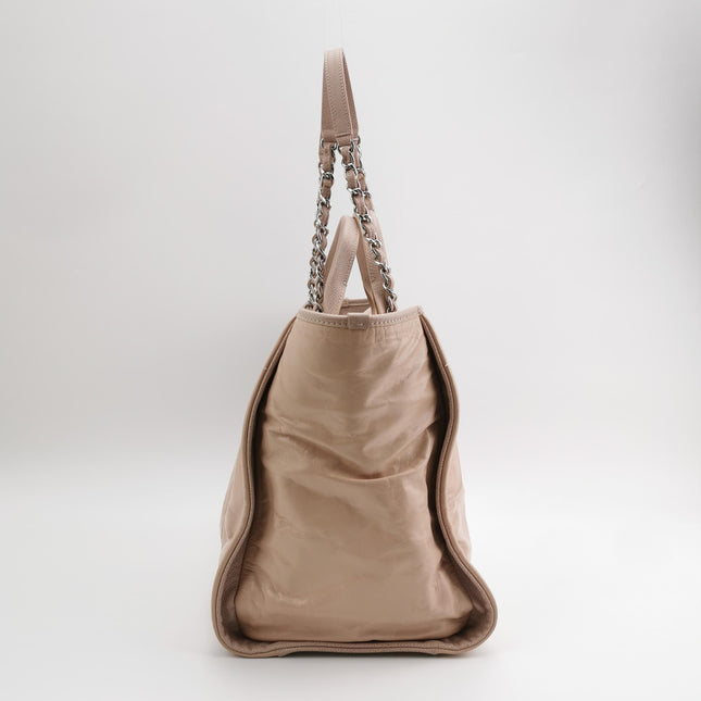 Chanel Deauville Tote Medium Pink Leather Top Handle Leather Chain Straps