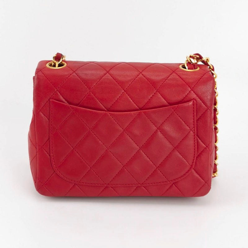 Chanel Vintage Classic Flap Mini Square Red Lambskin 24k Gold HW, 1989-1991