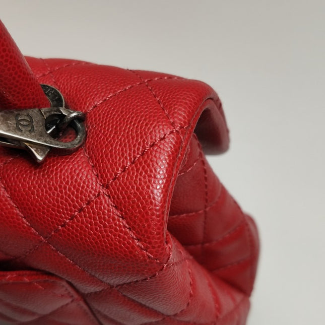 Sold Chanel Coco Handle Small Red Caviar Leather Silver Hardware, 2016-2017