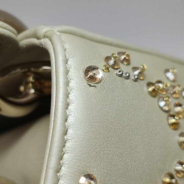 Lady Dior Mini Gold Calfskin Leather with Crystals Gold Hardware 2023