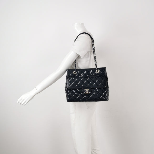 Chanel Coco Shine Small Tote Black Quilted Patent Leather Silver Hardware 2014-15