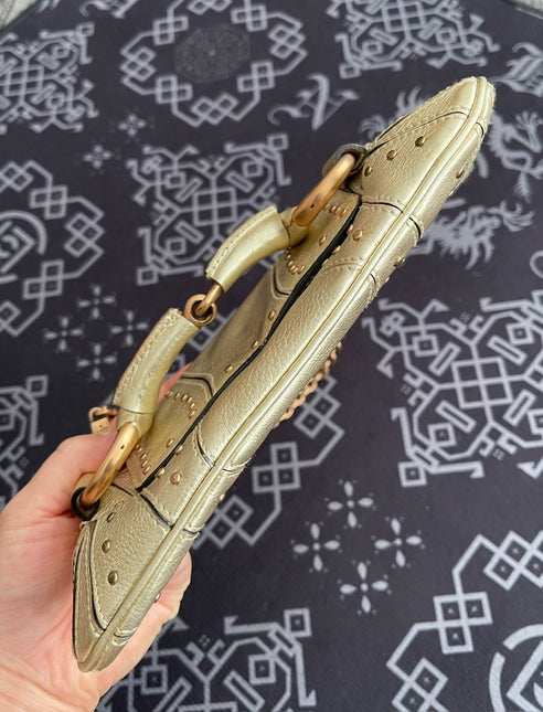 Sold Gucci Horsebit 1955 Chain Bag Pearlescent Gold Leather and Gold Studs