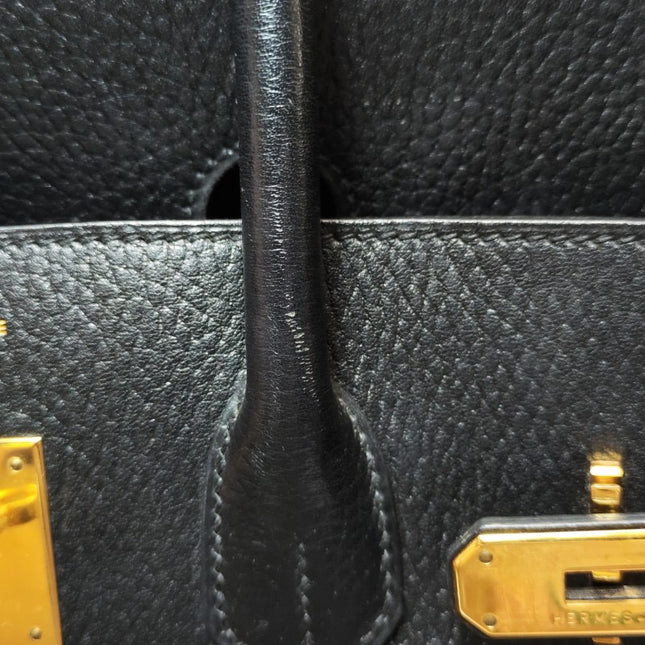 Hermes Birkin 35 Black Calfskin Leather Gold Hardware 1997