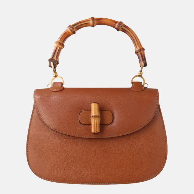 Gucci Bamboo 1947 Top Handle Bag Leather Medium Tan Brown-Luxbags