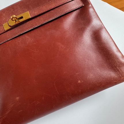 Hermes Kelly 35 Vintage Brown Box Calfskin Leather Gold Hardware 1995 With Strap Lock Key n Clochette