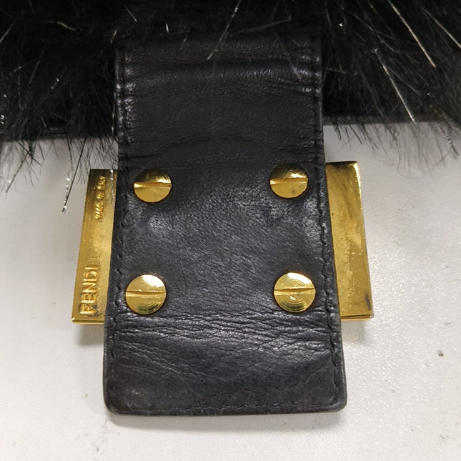 Sold Fendi Baguette Black Furry Pink Interior Shoulder Bag