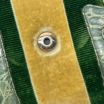 Gucci Jeweled Dragon Bag Green Crocodile and GG Velvet Bamboo Chain Strap Shoulder Bag