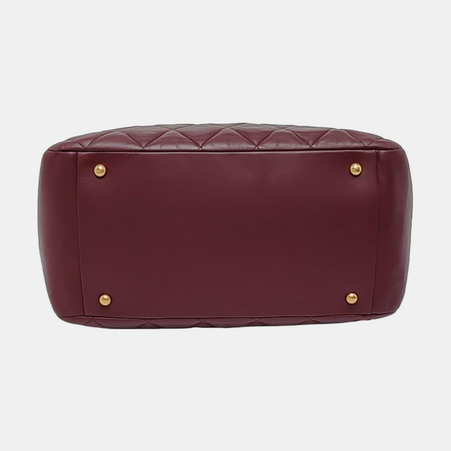 Chanel Petite Shopping Tote PTT Burgundy Lambskin Leather Gold-Tone Chain Shopping Bag