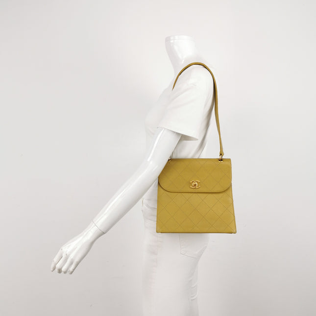 Chanel Vintage Kelly Flap Bag Yellow Caviar Leather 24k Gold Hardware 1997-1999