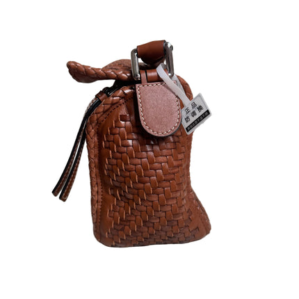 Loewe Puzzle Small Leather Woven Braided Tan Brown Crossbody Bag