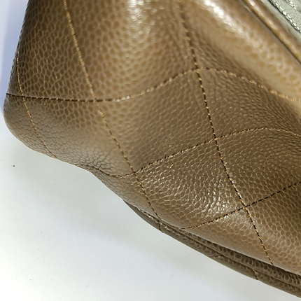 Chanel Classic Flap Jumbo 2012 Coffee Brown Caviar Leather Double Flap Silver Hardware