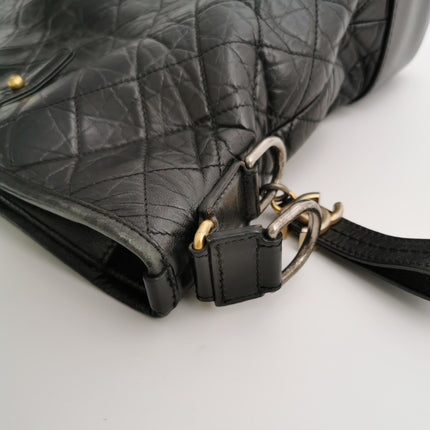 Chanel Gabrielle Large Tote Black Crumbled Calfskin Leather Silver Hardware