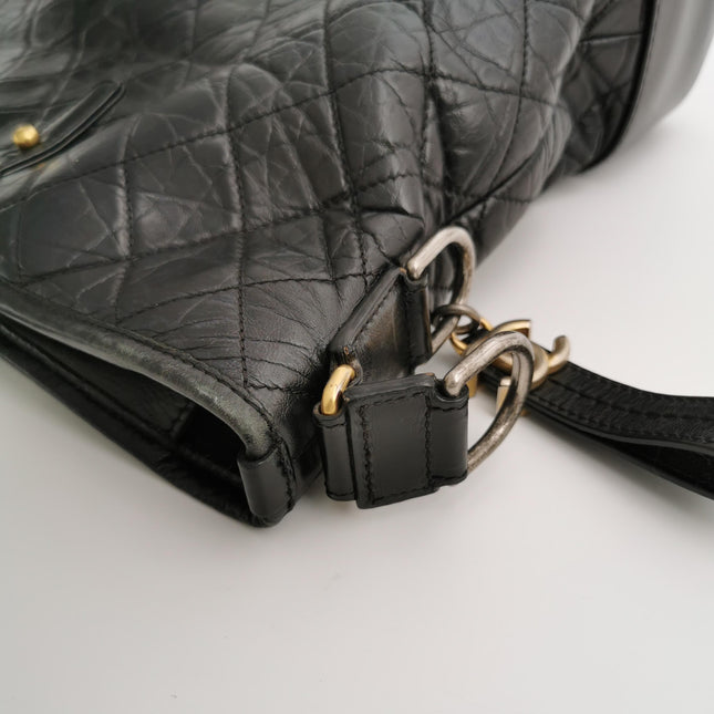 Chanel Gabrielle Large Tote Black Crumbled Calfskin Leather Silver Hardware