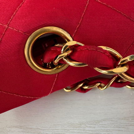 Chanel Classic Flap Medium Vintage Red Nylon Satin with 24k Gold Plated HW