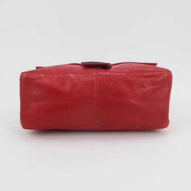 Fendi Mamma Baguette Red Lambskin Leather Silver Hardware