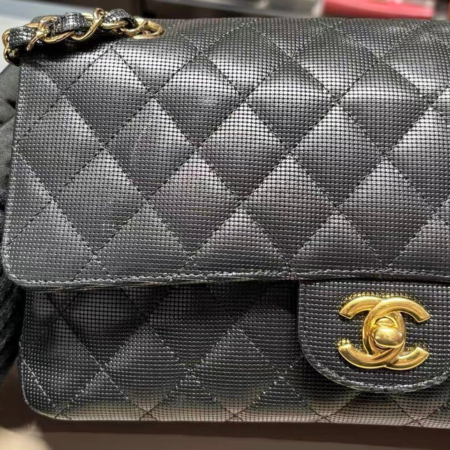 Chanel Classic Flap Medium 2016 Black Pixel Effect Calfskin Leather Gold Hardware
