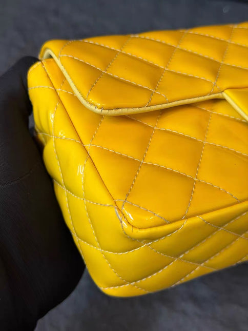 Chanel Classic Flap Rectangular Mini Yellow Patent Leather Silver Hardware, 2014-2015