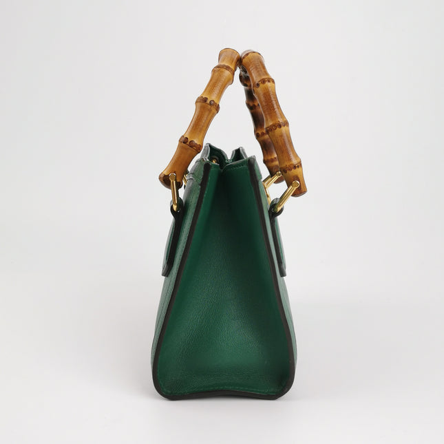 Gucci Diana Mini Green Leather Bag Bamboo Handle with Strap