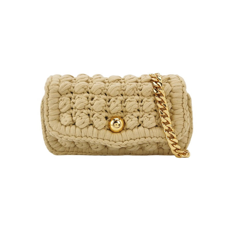 Bottega Veneta Classic Jersey Hand-crocheted Shoulder bag in Cane sugar with Gold Hardware-Luxbags