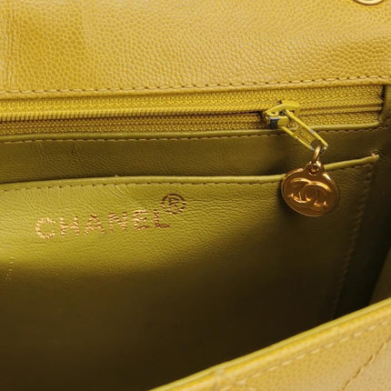 Chanel Vintage Kelly Flap Bag Yellow Caviar Leather 24k Gold Hardware 1997-1999