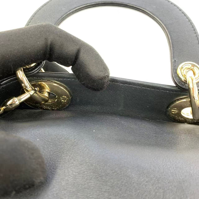 Lady Dior Mini Black Calfskin Leather with Multicolor Crystals Gold Hardware