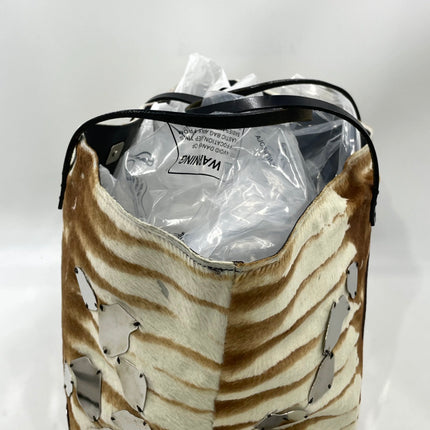 Fendi Brown and White Zebra Print Ponyhair Tote with Metal Plates