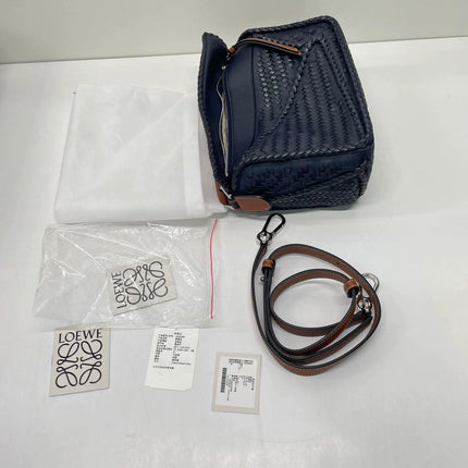 Loewe Braided Puzzle Small Woven Navy Leather Crossbody Bag