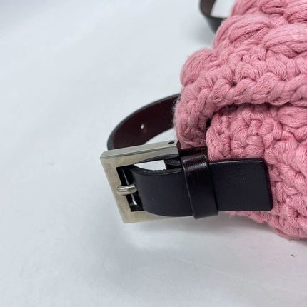 Sold Fendi Baguette Bag Pink Crochet Knit Wool Pompom Shoulder Bag