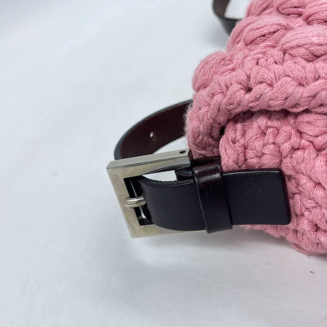 Sold Fendi Baguette Bag Pink Crochet Knit Wool Pompom Shoulder Bag