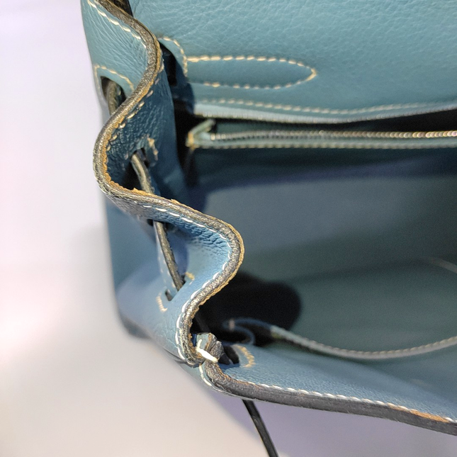 Hermes Kelly 32 Retourne Double Ring Blue Jeans Evercolor Leather Palladium Hardware 2002