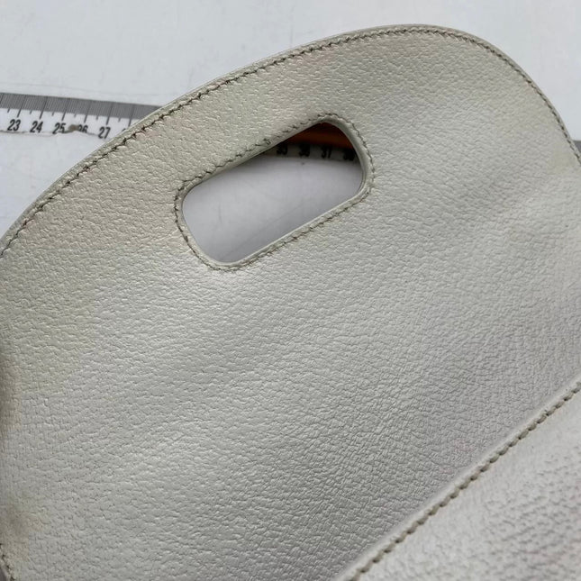 Gucci Bamboo 1947 Top Handle Bag White Grained Leather Medium