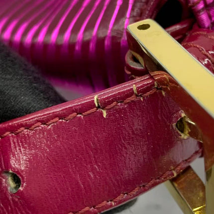 Fendi Baguette Pink Patent Leather Striped Gold Hardware Shoulder Bag