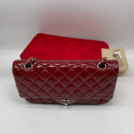 Chanel Classic Flap Medium 2011 Red Patent Leather Silver Hardware
