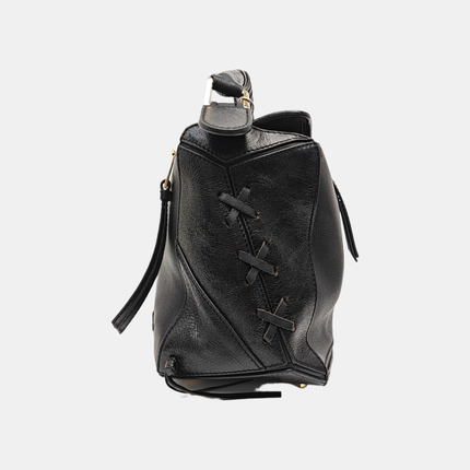 Loewe Puzzle Medium Cuir Lisse Noir Logo Blanc 2016
