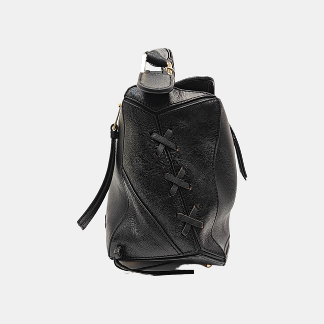 Loewe Puzzle Medium Black Whipstitch Leather Crossbody Bag