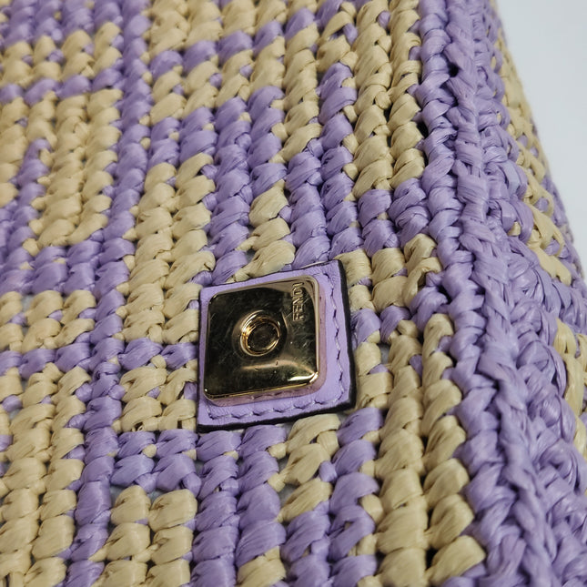 Fendi Baguette Medium Beige Lavender Raffia Leather Crossbody Bag