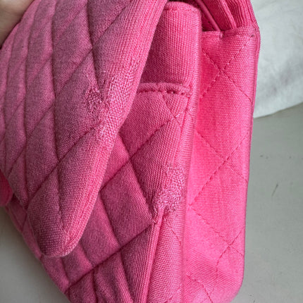 Chanel Classic Flap Medium Double Flap Pink Jersey Silver Hardware 2014