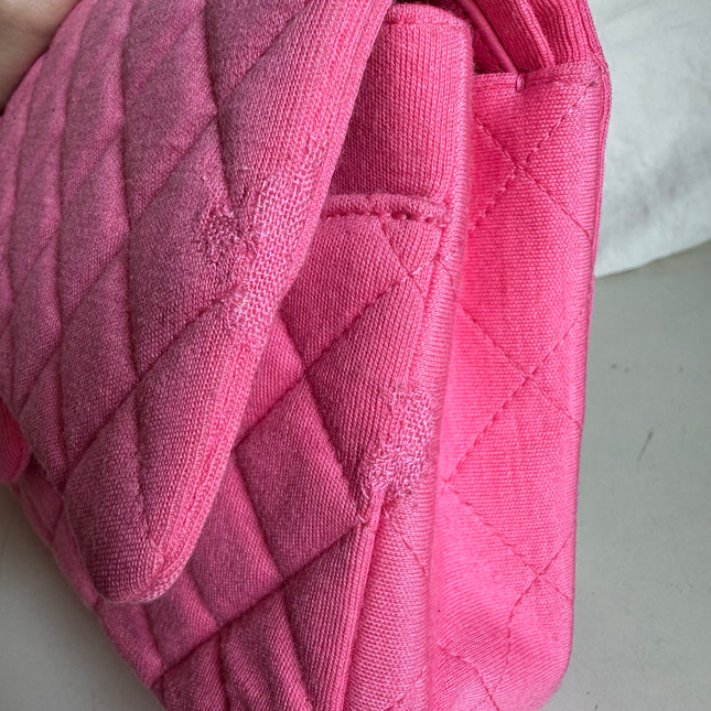 Chanel Classic Flap Medium Double Flap Pink Jersey Silver Hardware 2014