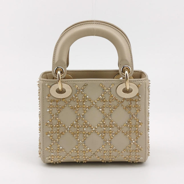 Lady Dior Mini Gold Calfskin Leather with Crystals Gold Hardware 2020