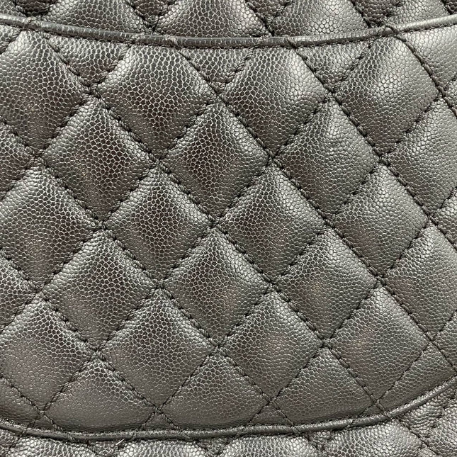 Chanel Coco Handle Maxi Black Caviar Leather Burgundy Lizard Handle Silver Hardware 32cm