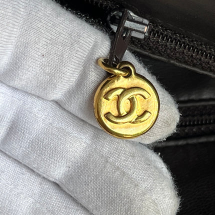 Chanel Vintage Front Pocket Tote Chocolate Brown Caviar Leather Double Gold Leather Chain